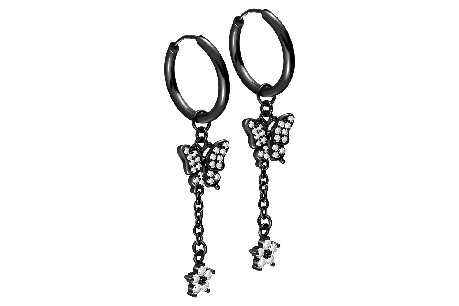 Chirurgenstahl Ohrclicker Creolen KRISTALLSCHMETTERLING + KRISTALLBLUME von Piercingline